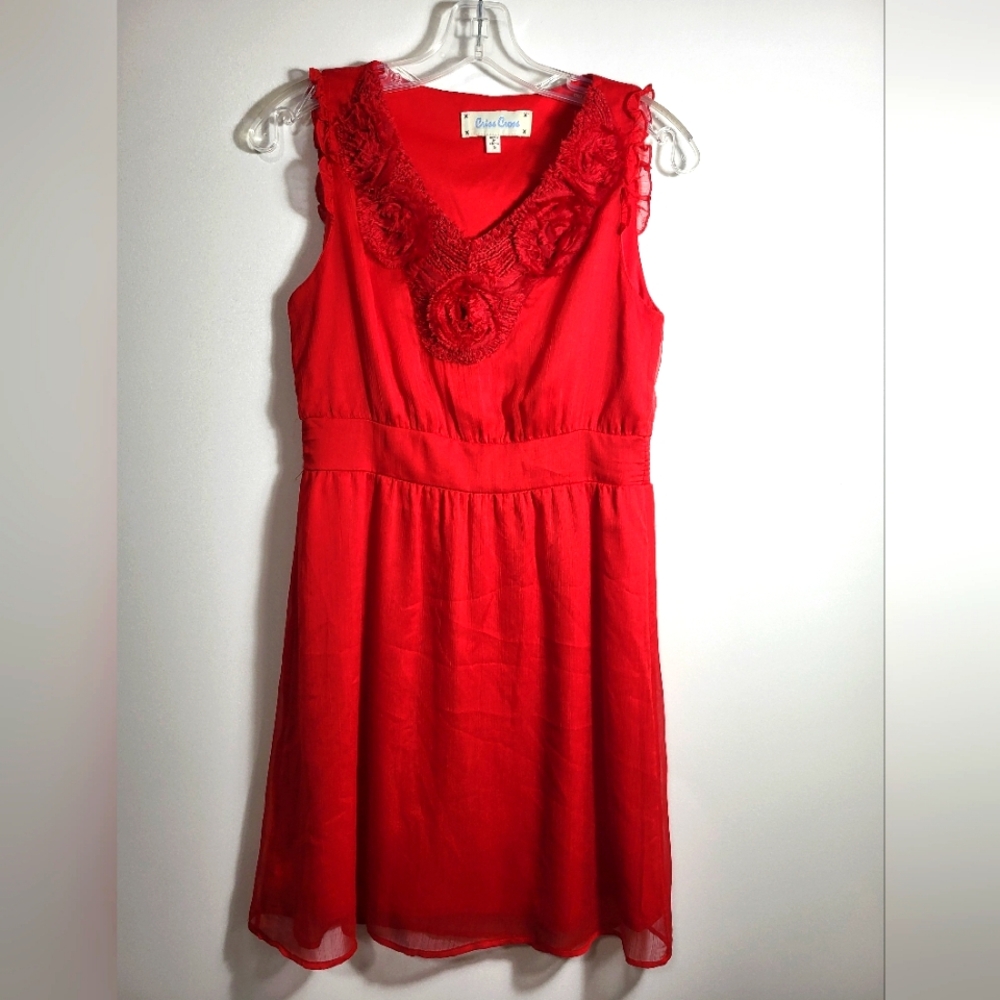 Criss Cross red crepe mini dress women's S #2293